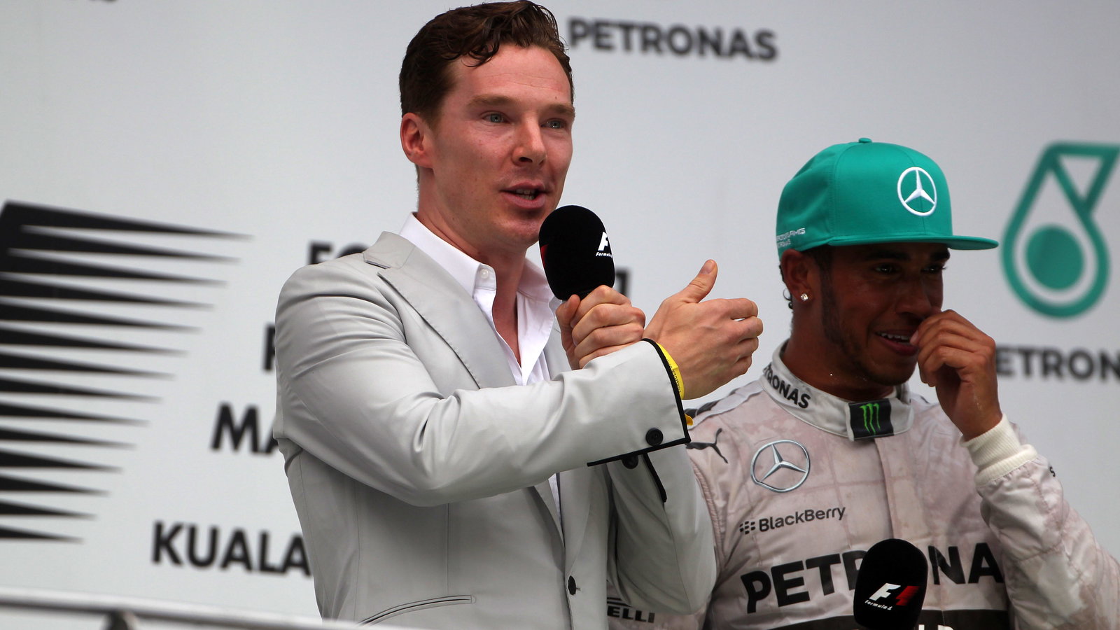 30.03.2014 - Race, Benedict Cumberbatch (GBR), Movie star with Lewis Hamilton (GBR) Mercedes AMG F1