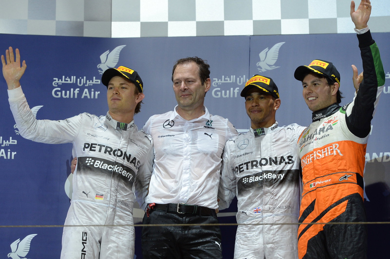 06.04.2014- Podium, winner Lewis Hamilton (GBR) Mercedes AMG F1 W05, 2nd Nico Rosberg (GER) Mercedes