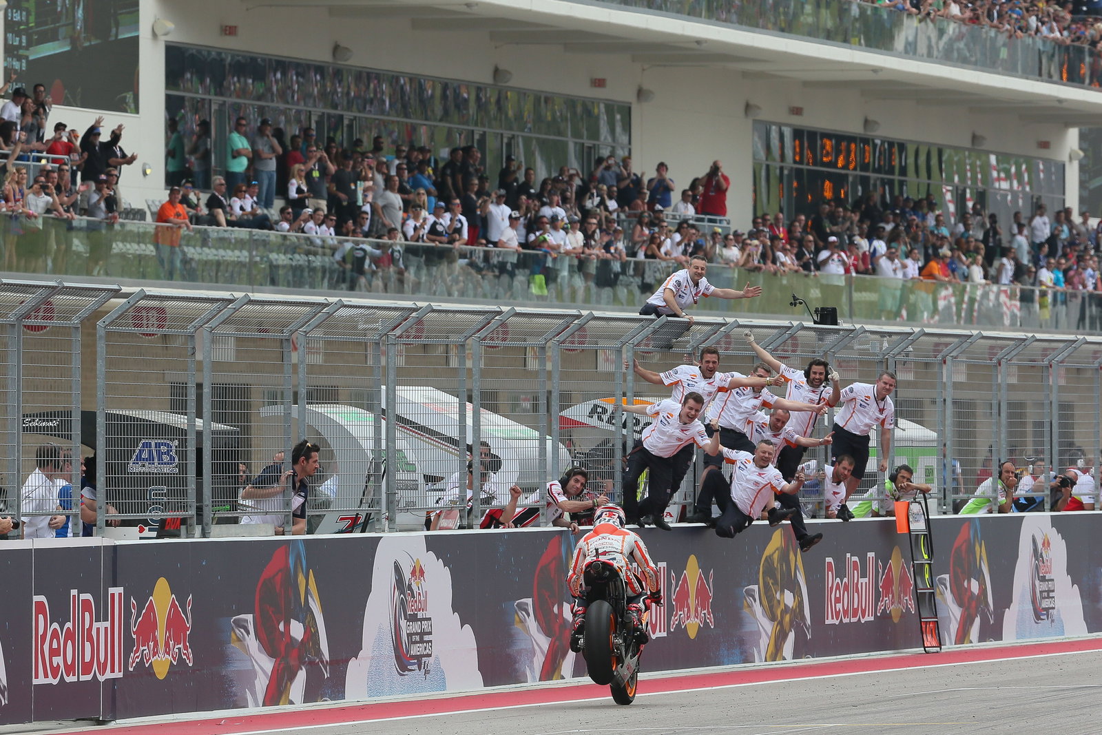 Marquez celebration, MotoGP race, Grand Prix of the Americas, 2014.