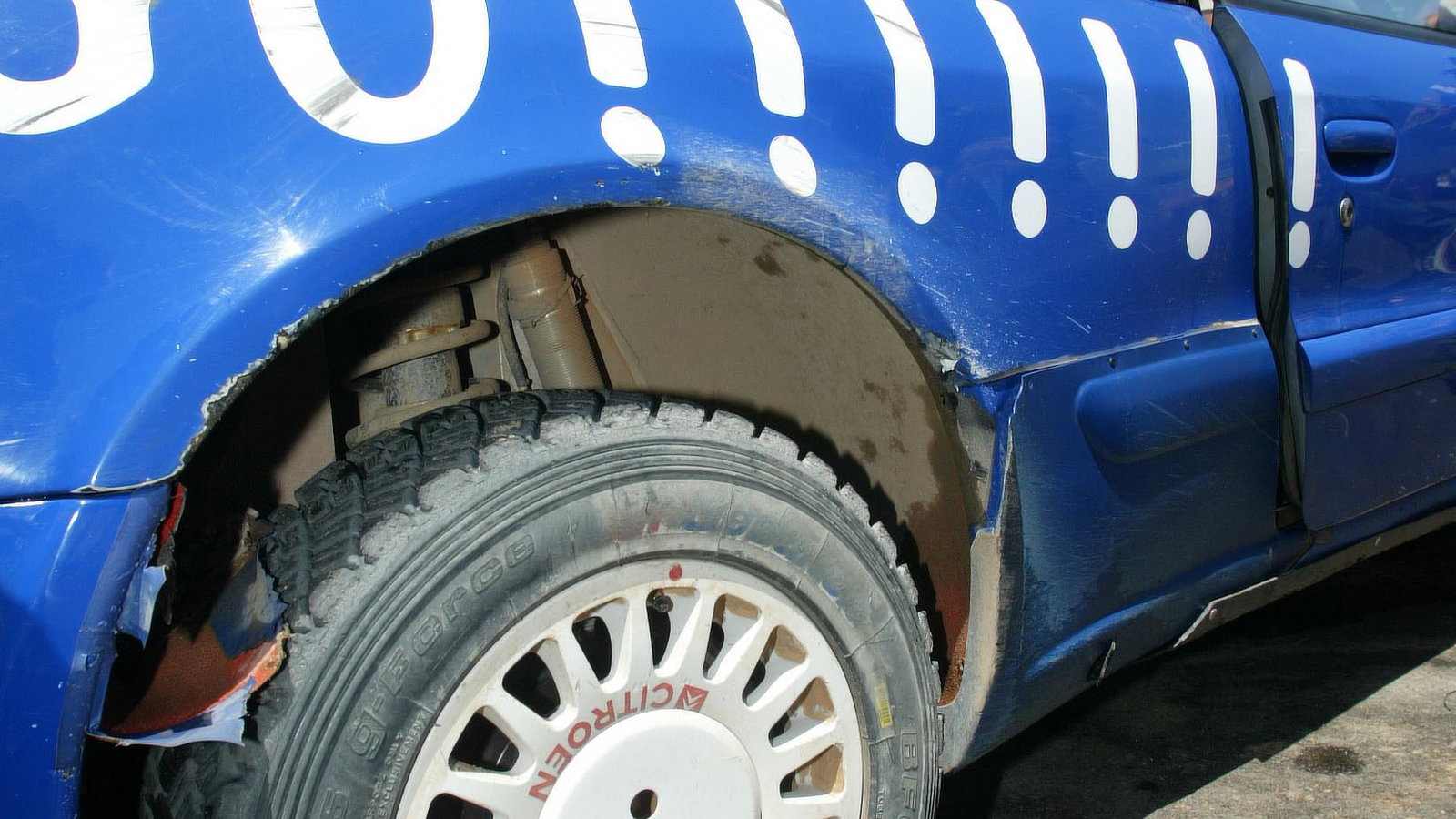 Blistered tyres on the Kronos Citroen Xsara WRC of Sebastien Loeb