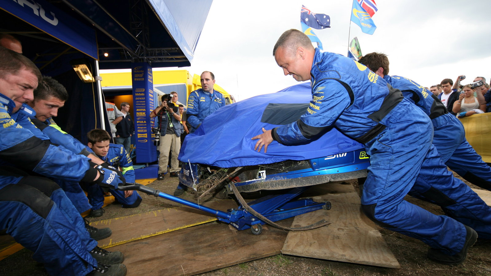 The damaged car of Petter Solberg (NOR) Subaru WRT Impreza WRC World Rally of Germany, 11-13 August