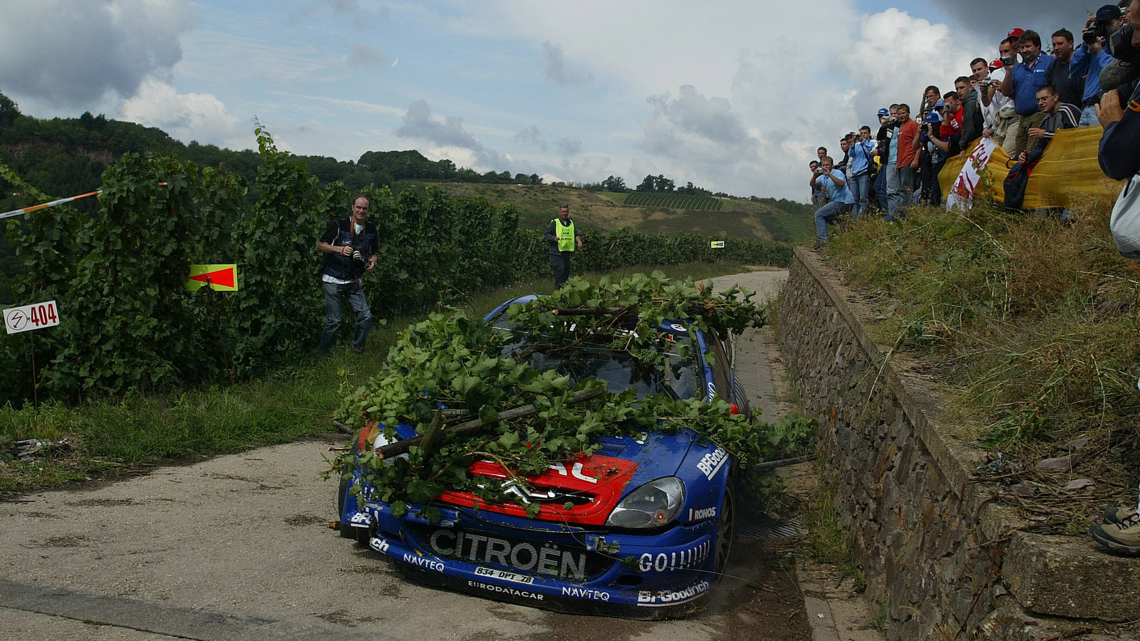 Xavier Pons (ESP) Kronos Citroen Xsara picked up some foliage during an off-stage incident World Ral