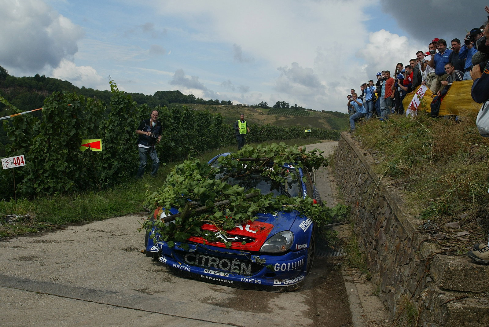 Xavier Pons (ESP) Kronos Citroen Xsara picked up some foliage during an off-stage incident World Ral