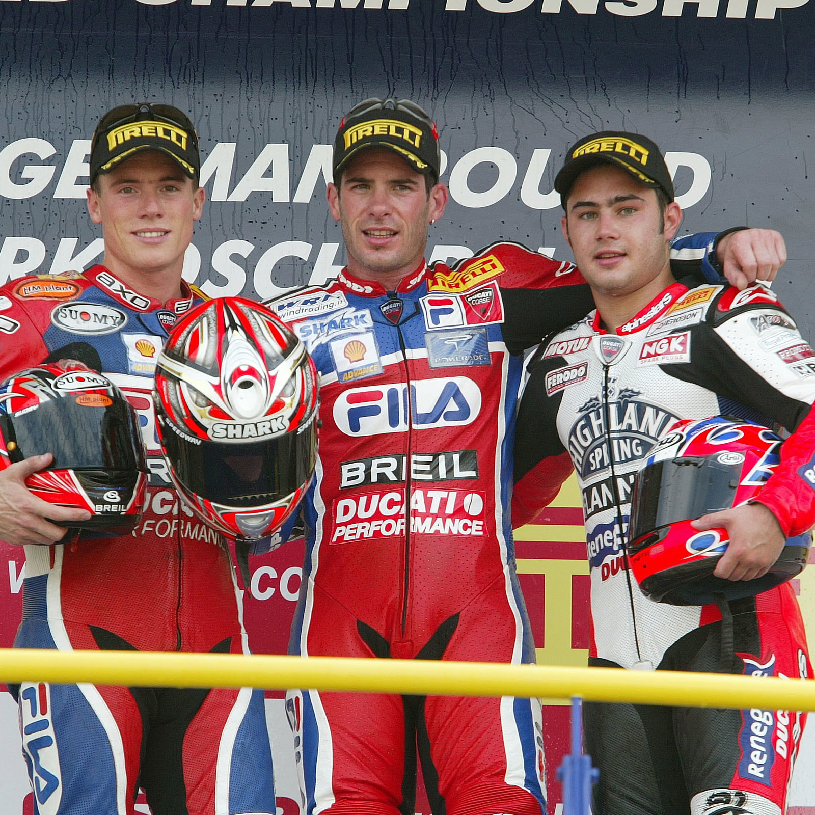 Toseland 2nd,Laconi 1st,Haslam,3rd, WSBK Race 2, Oschersleben, 2004