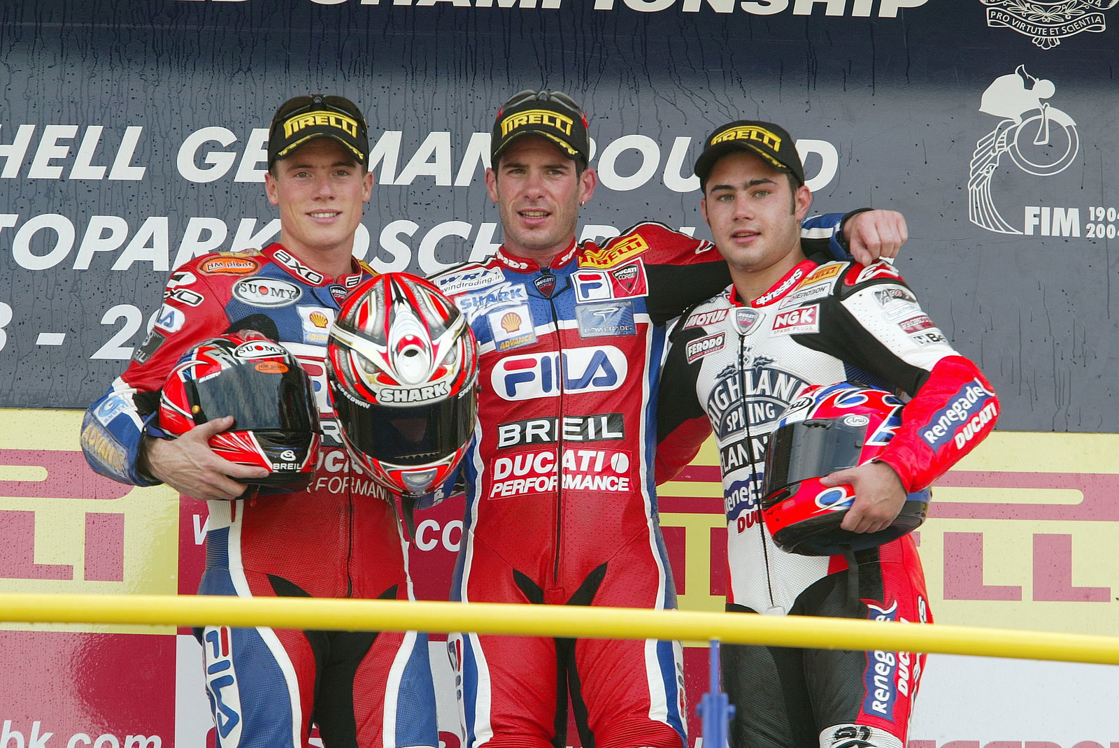 Toseland 2nd,Laconi 1st,Haslam,3rd, WSBK Race 2, Oschersleben, 2004