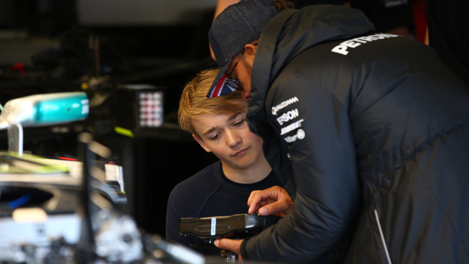 14.07.2017 - Billy Monger (GBR) and Lewis Hamilton (GBR) Mercedes AMG F1 W08