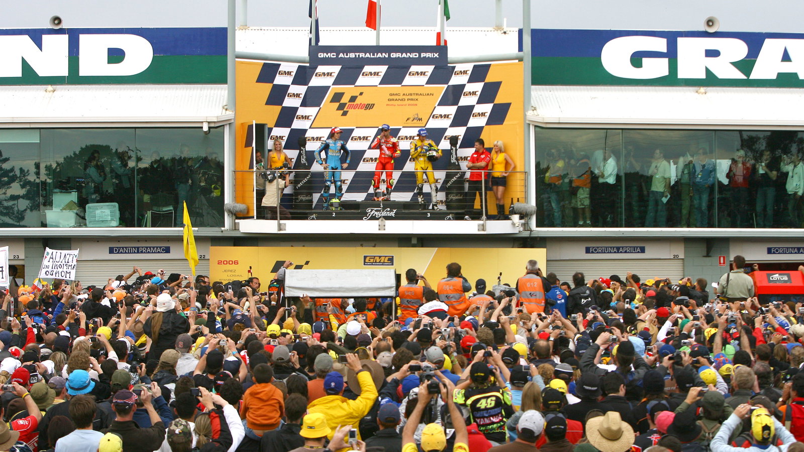 Melandri (1st), Vermeulen (2nd), Rossi (3rd), Podium, Australian MotoGP, 2006