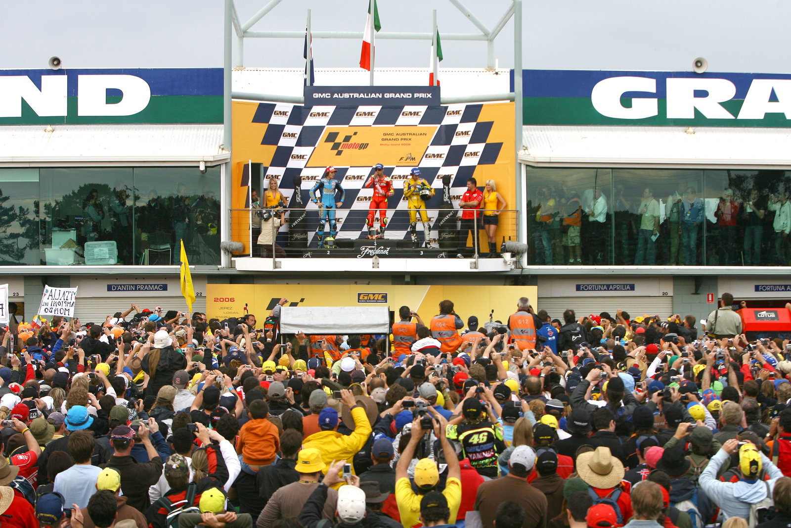 Melandri (1st), Vermeulen (2nd), Rossi (3rd), Podium, Australian MotoGP, 2006