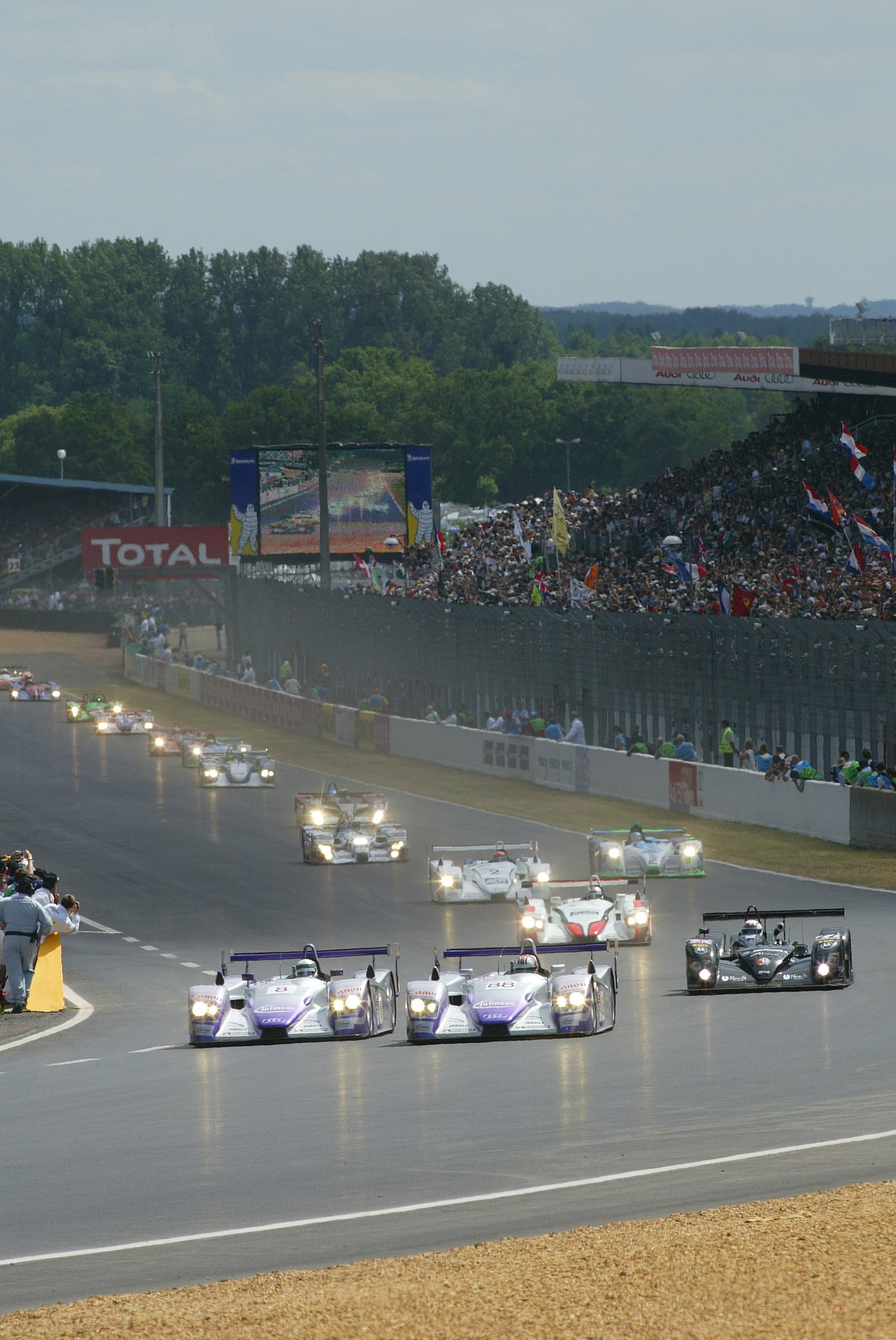 The Audi UK Team Veloqx R8s led from the start in Le Mans