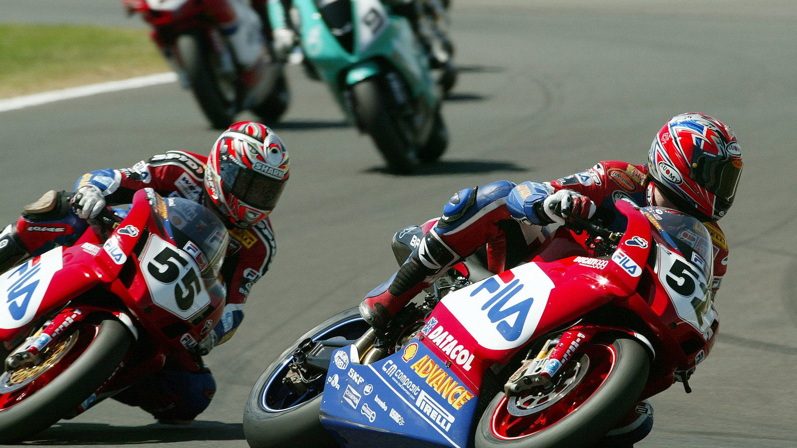 Toseland, Laconi, WSBK Race 1 Silverstone, 2004