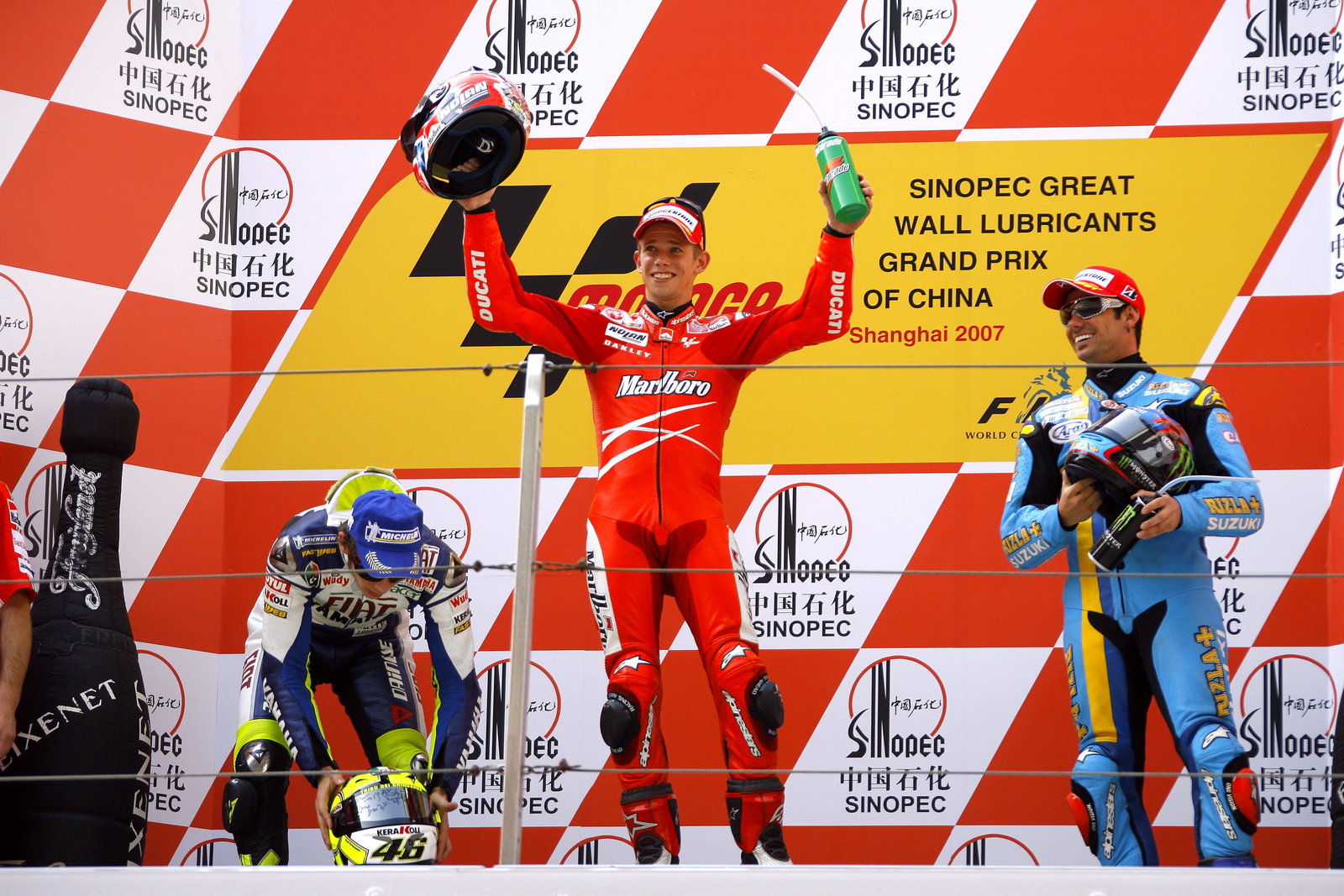 Stoner, Rossi, Hopkins, Chinese MotoGP 2007