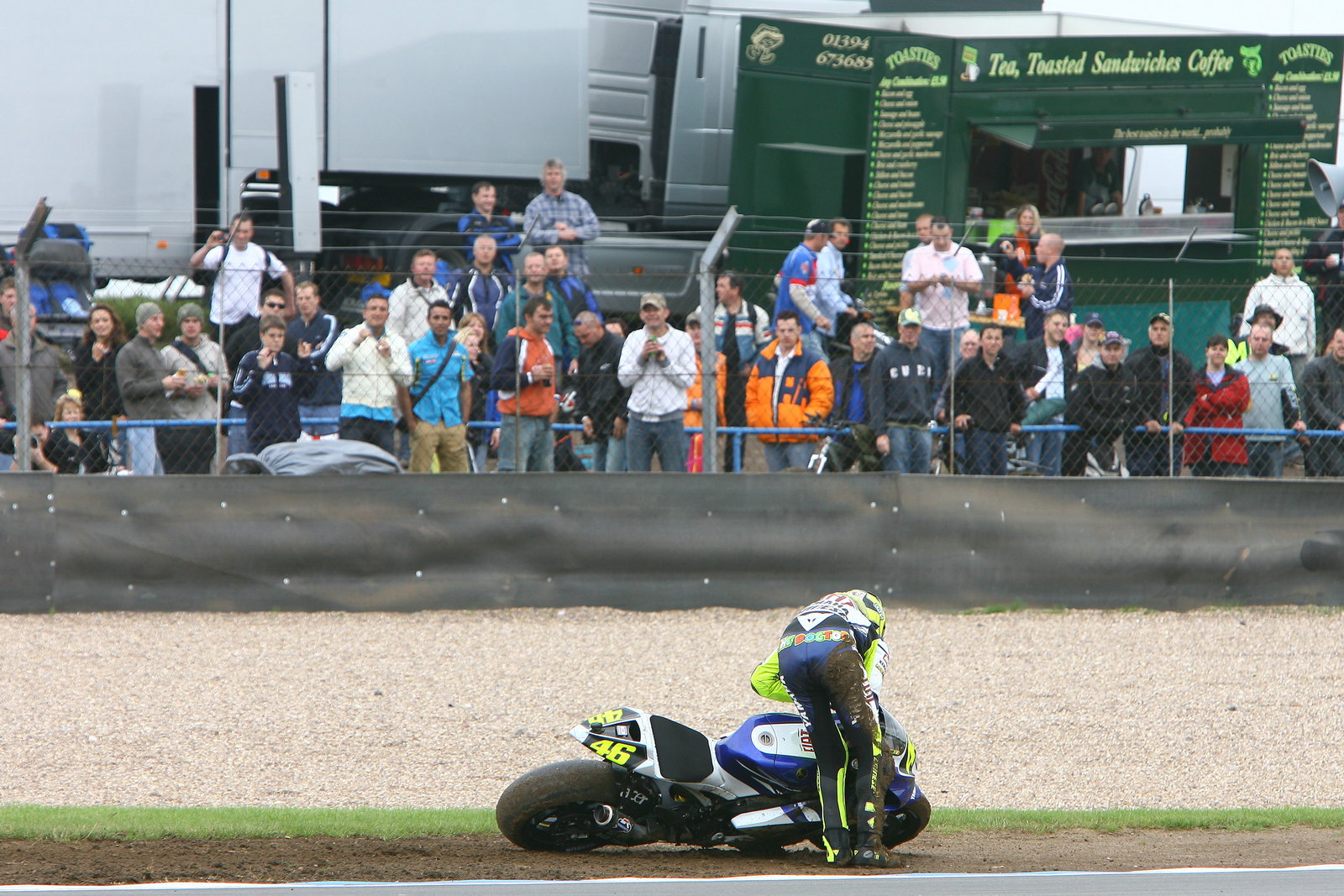 Rossi after crash, British MotoGP 2007