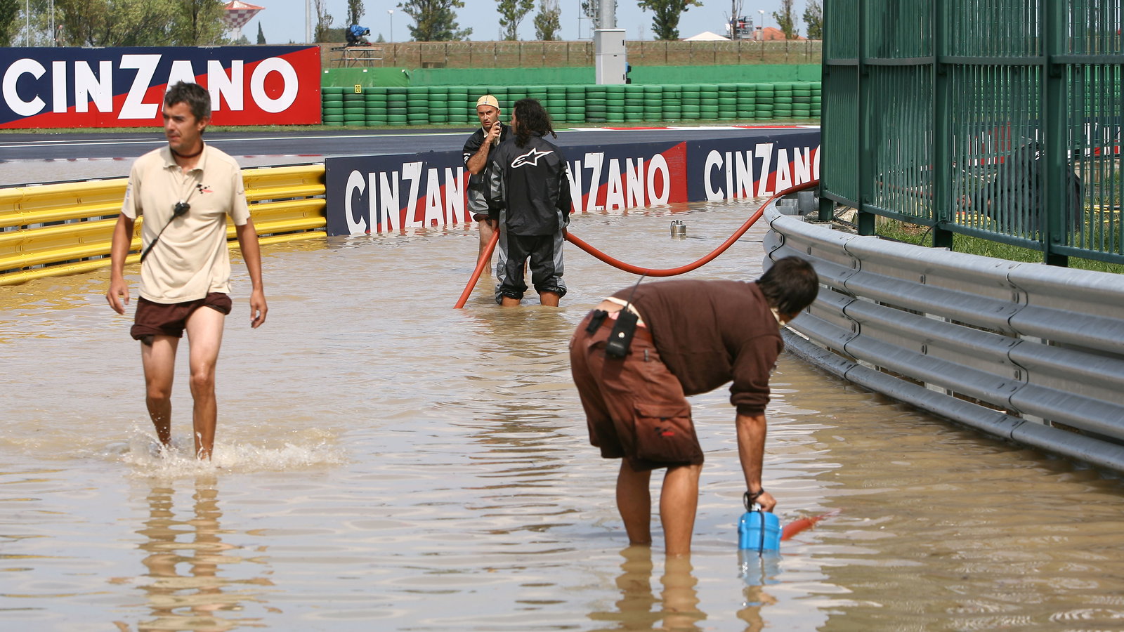 Marshals during flood, San Marino MotoGP 2007