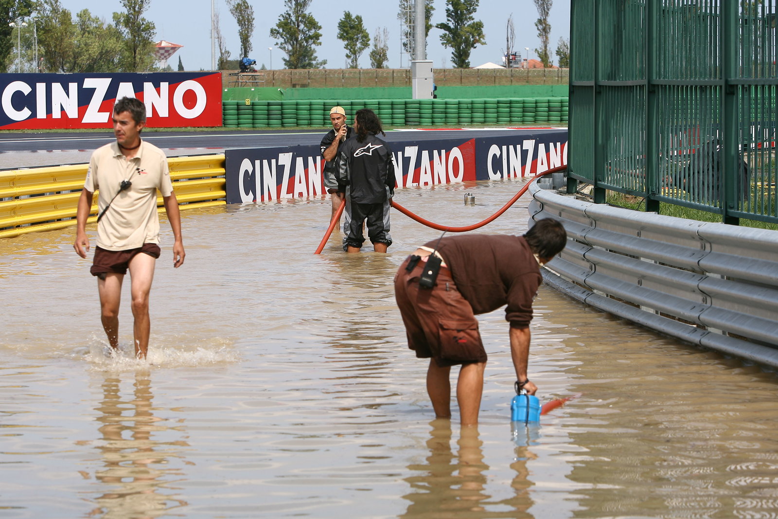 Marshals during flood, San Marino MotoGP 2007