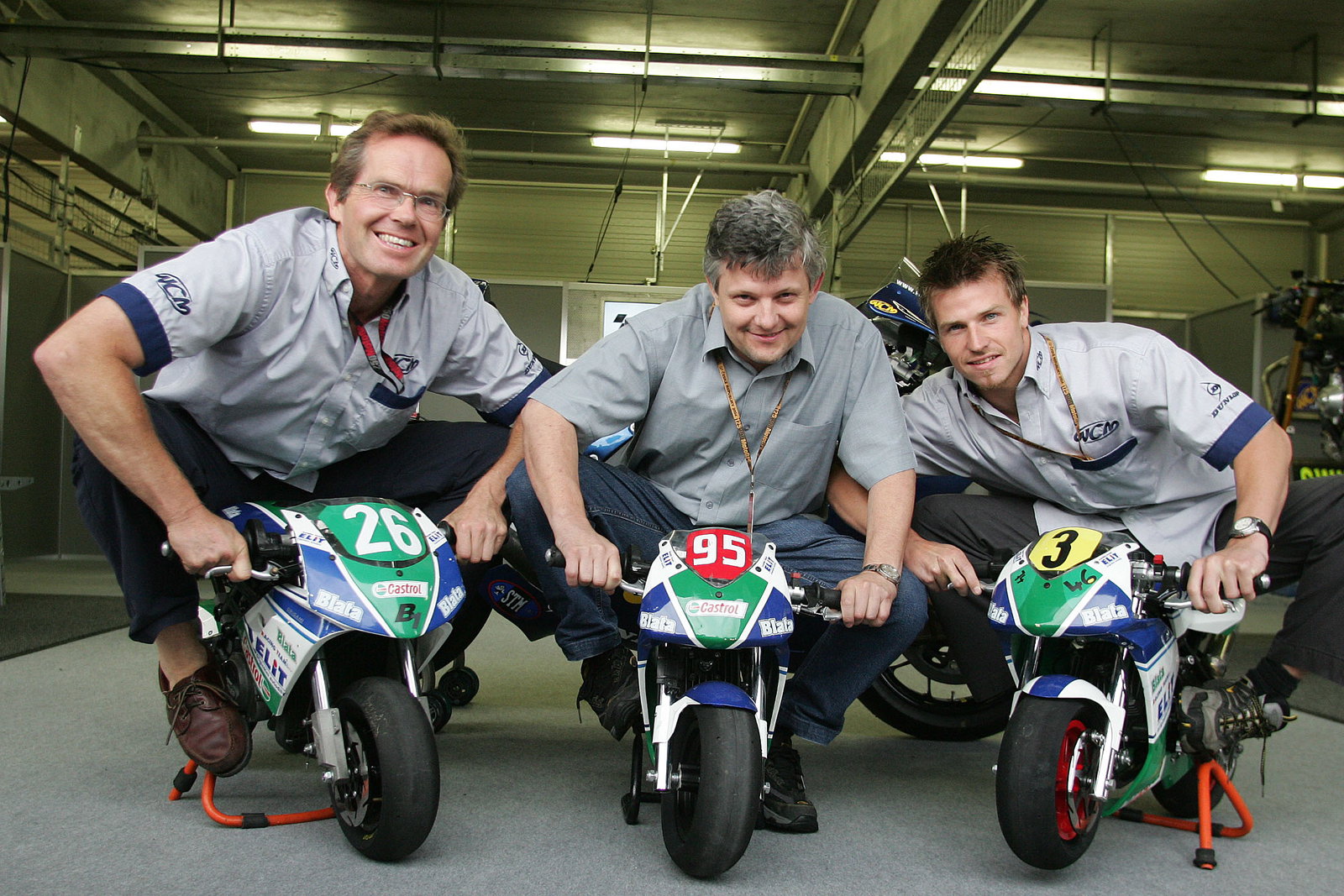 WCM`s Peter Clifford, Pavel Blata, James Ellison, Czech MotoGP, 2004
