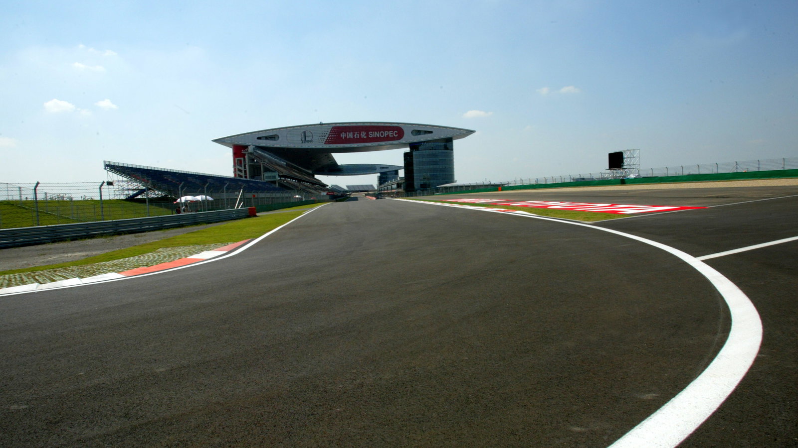 The view of the pit straight at the Shanghai International Circuit from the last corner