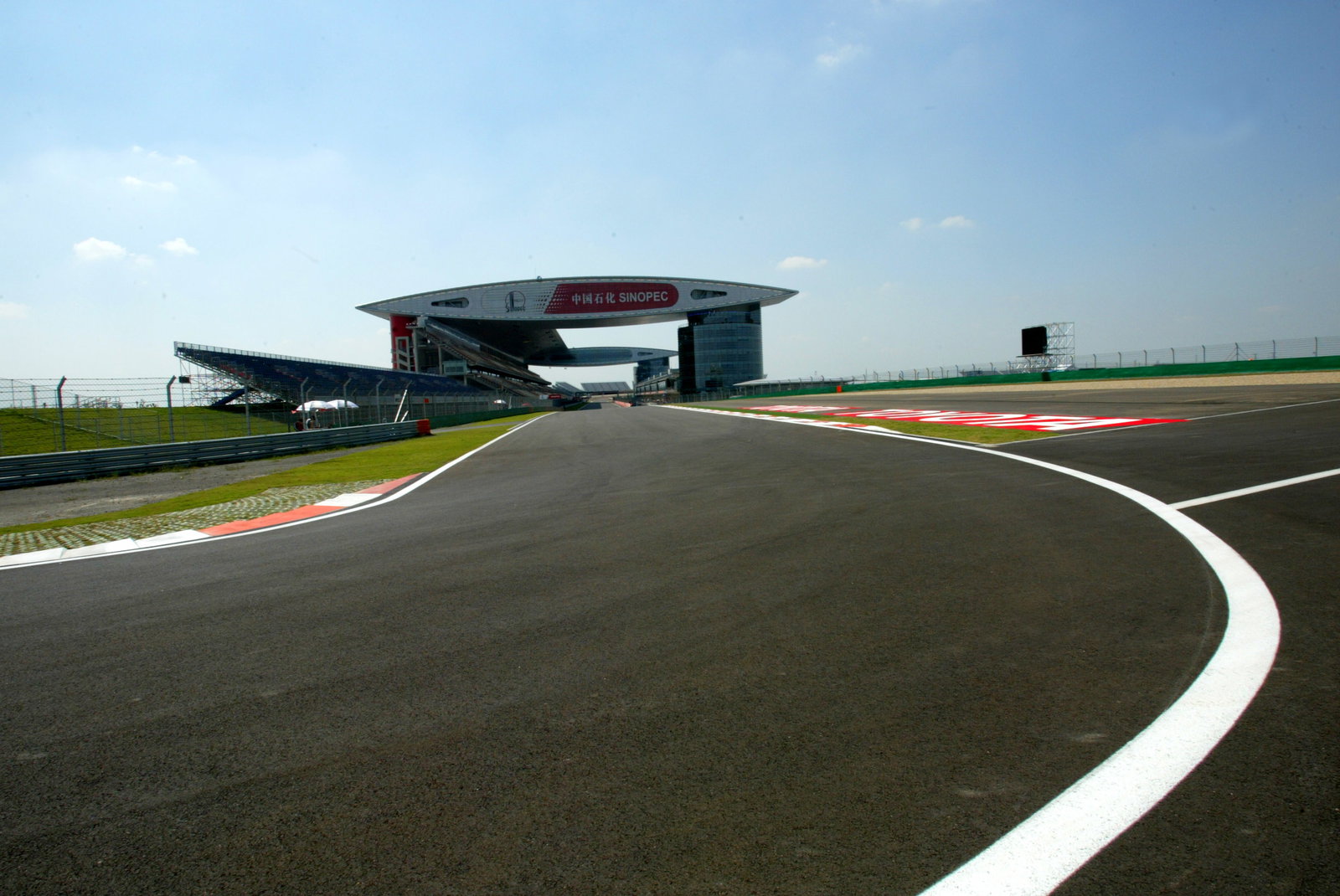 The view of the pit straight at the Shanghai International Circuit from the last corner