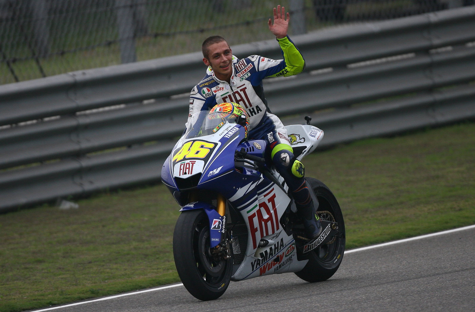 Rossi celebrates win, Chinese MotoGP 2008