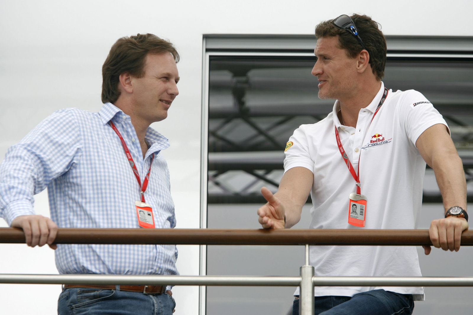 Christian Horner (NED) Red Bull Sporting Director, David Coulthard (GBR) Reb Bull RB4, French F1 Gra
