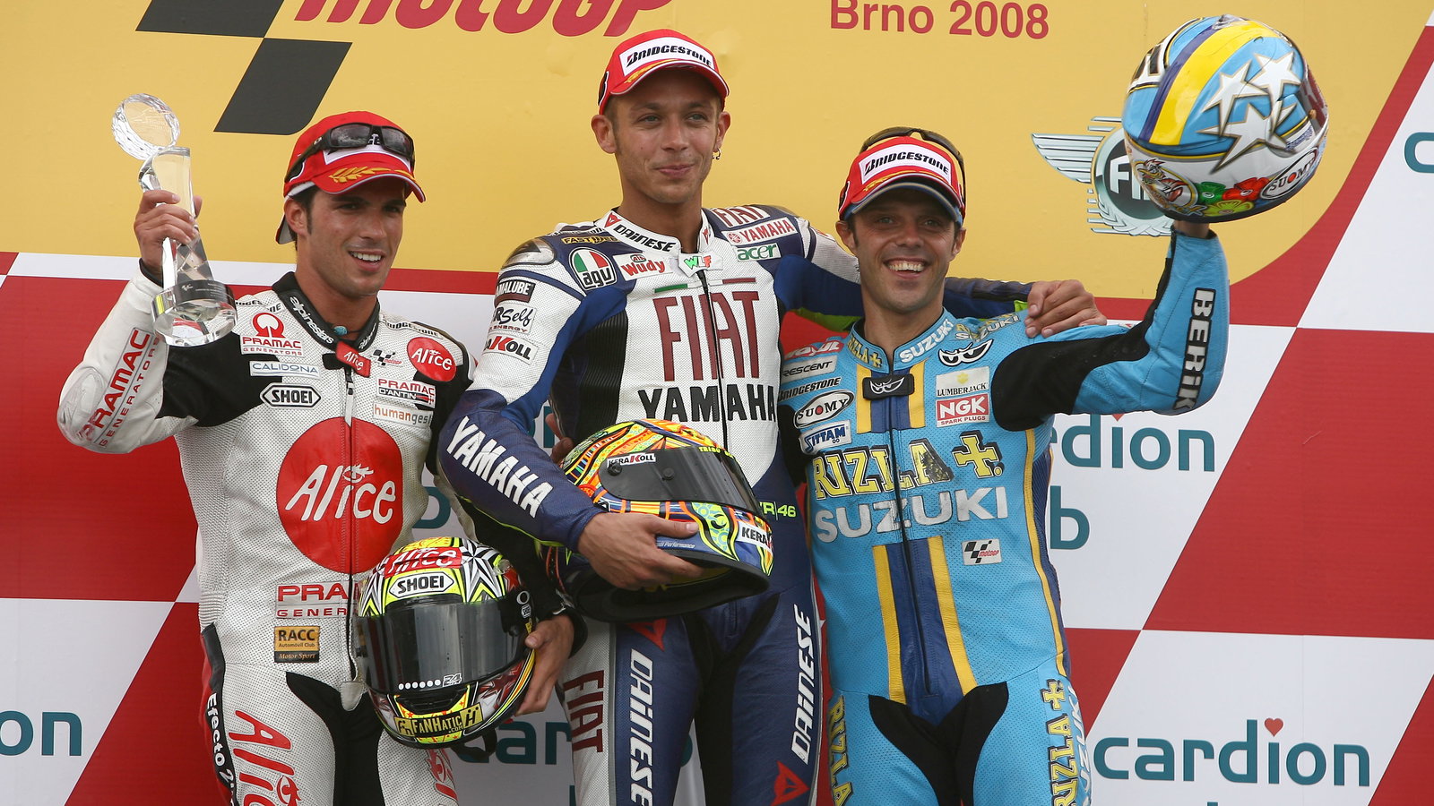 Elias, Rossi, Capirossi, Czech MotoGP Race 2008