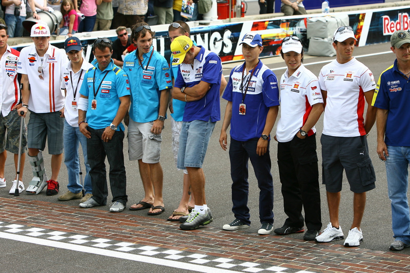 Rider line-up on the brick yard, Indianapolis MotoGP 2008