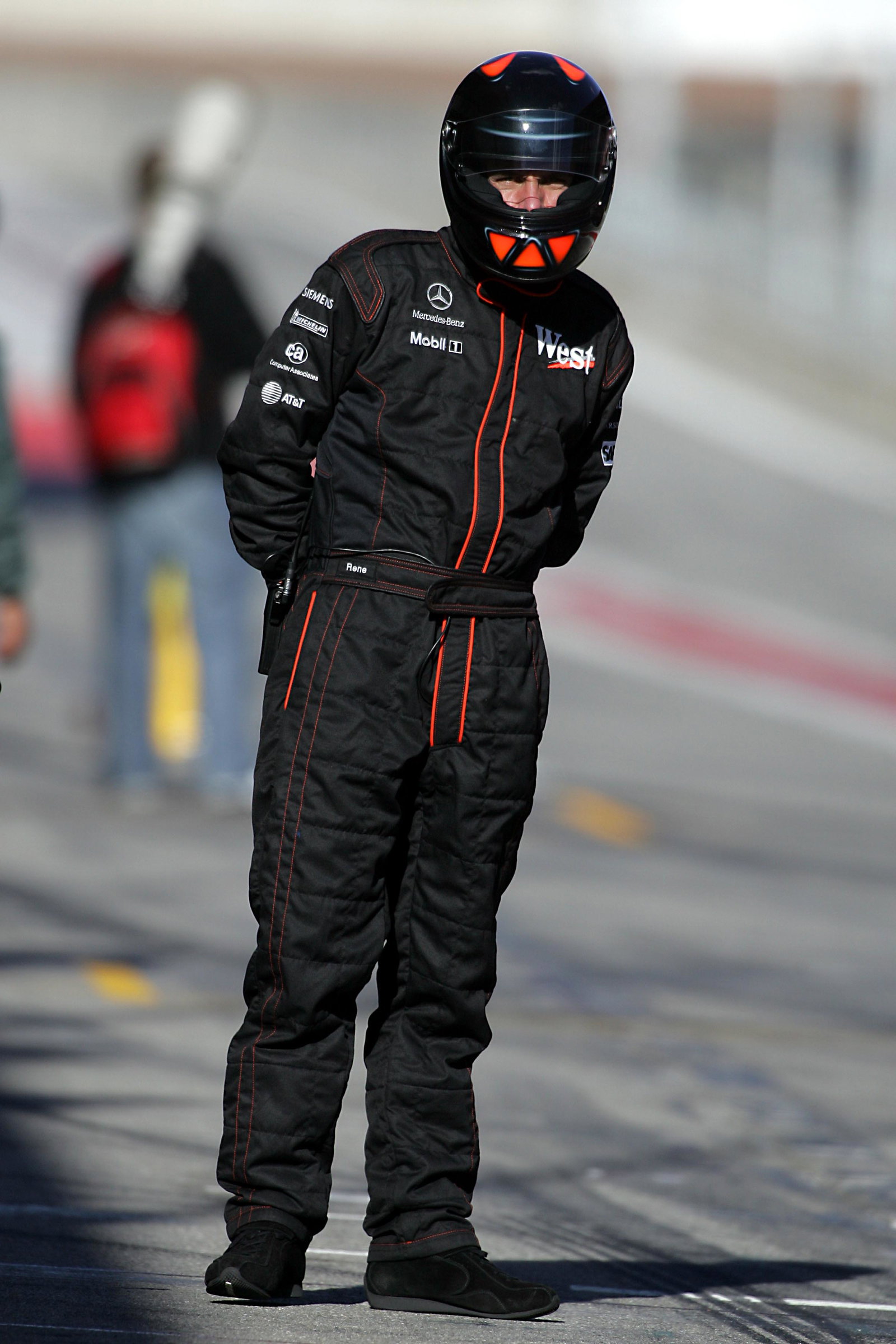 The new McLaren mechanics overalls as modelled at Barcelona testing