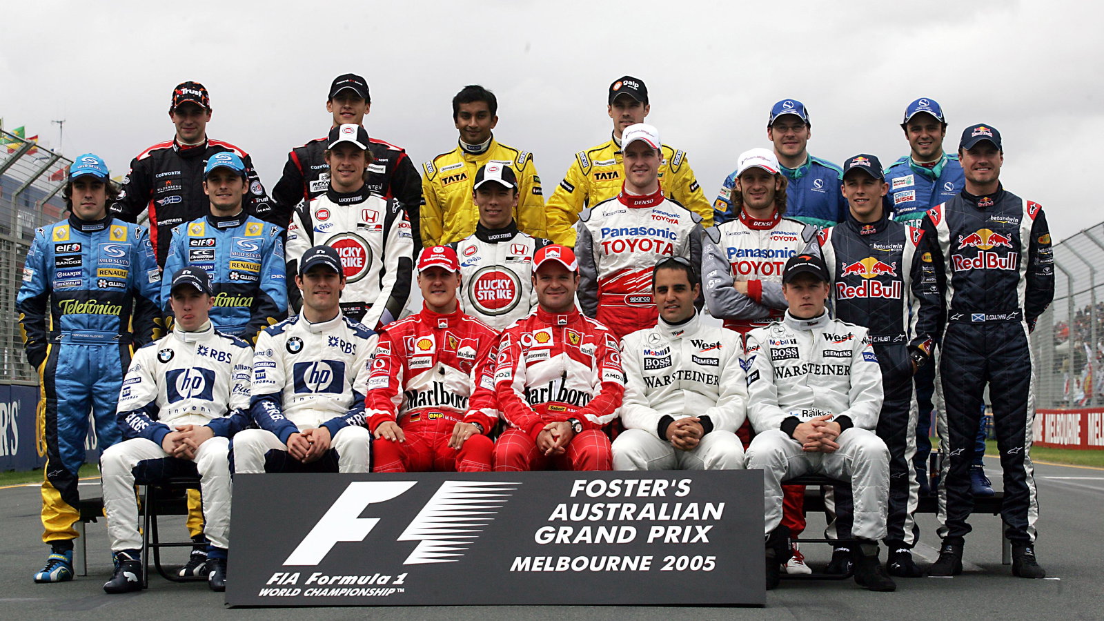 The 2005 F1 drivers pose for the annual group in Melbourne