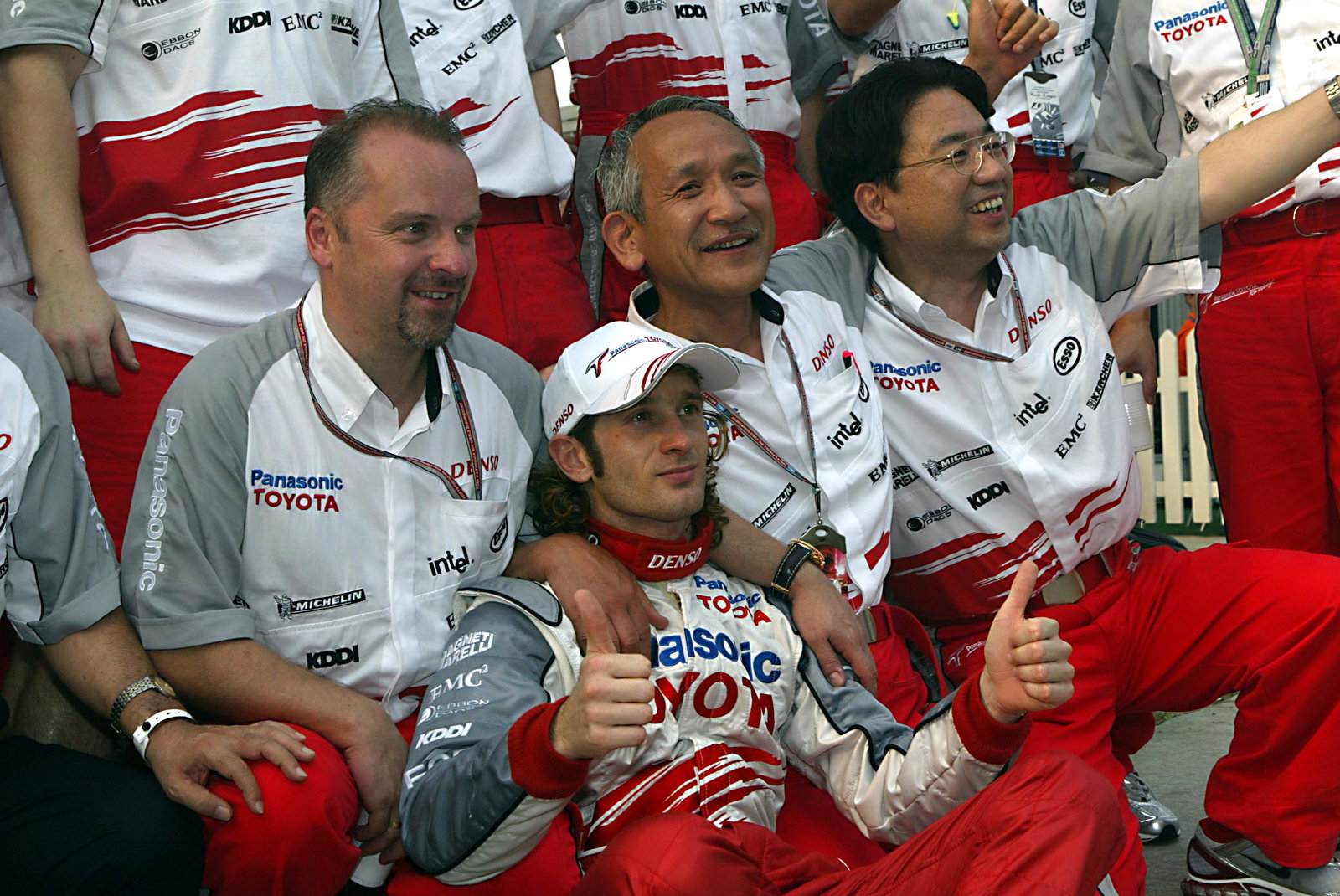 Jarno Trulli celebrates his second place in the Malaysian Grand Prix