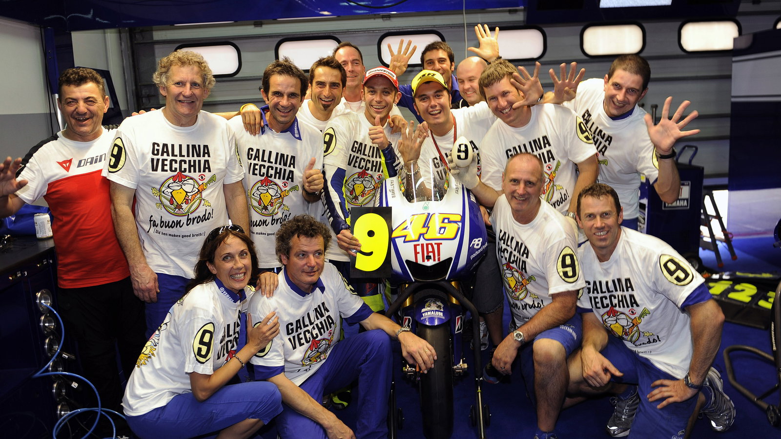 Rossi celebrates with his team, Malaysian MotoGP 2009. Photo courtesy of Yamaha