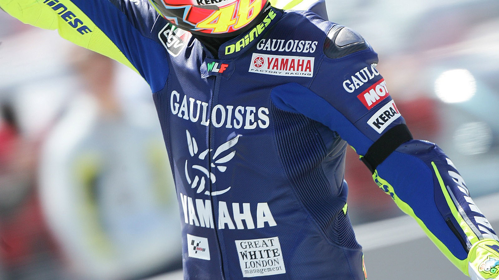 Rossi celebrates win, Spanish MotoGP, 2005