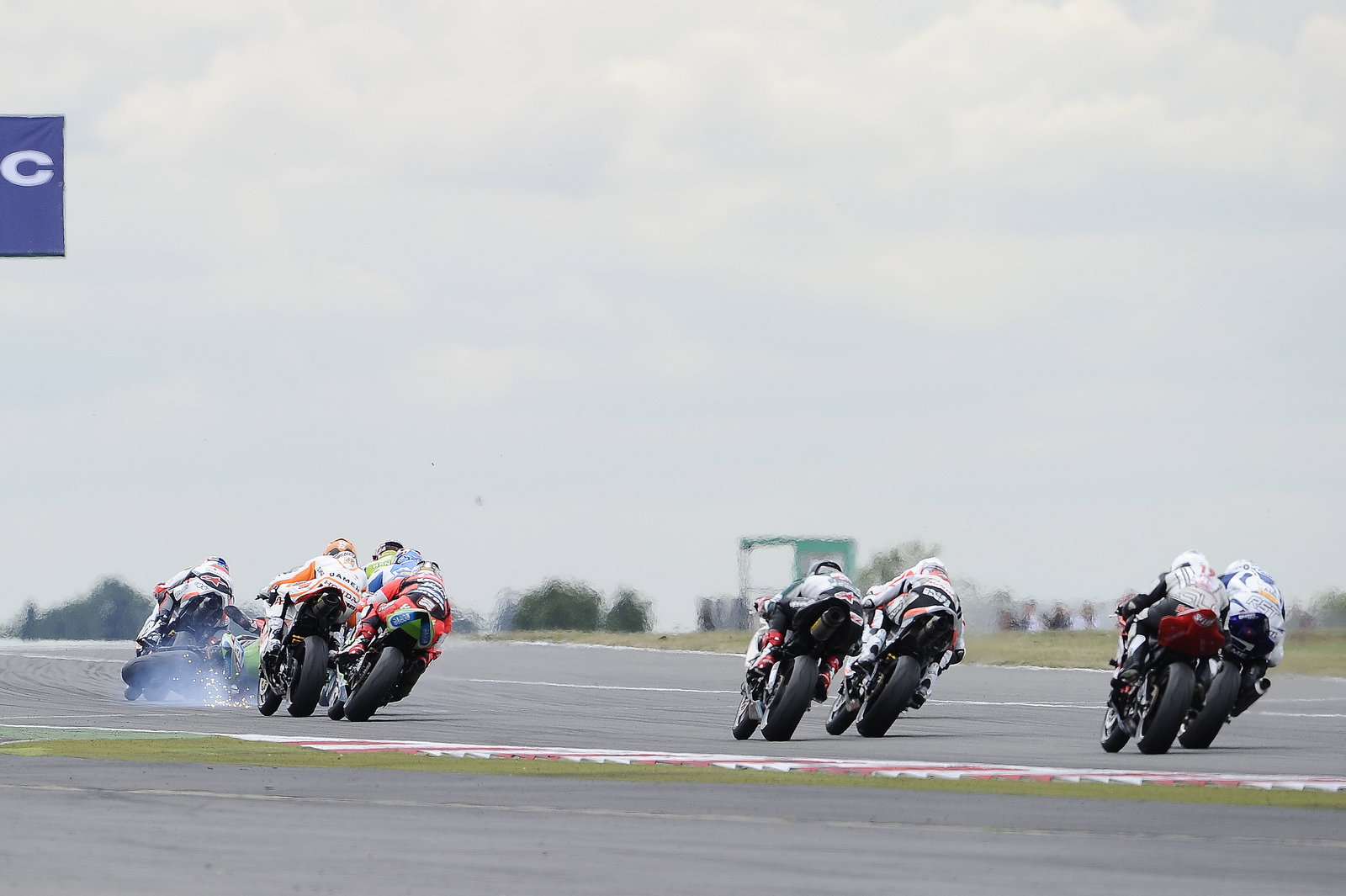 Tamburini, Lascorz, Laverty, start of crash, British WSS Race 2010