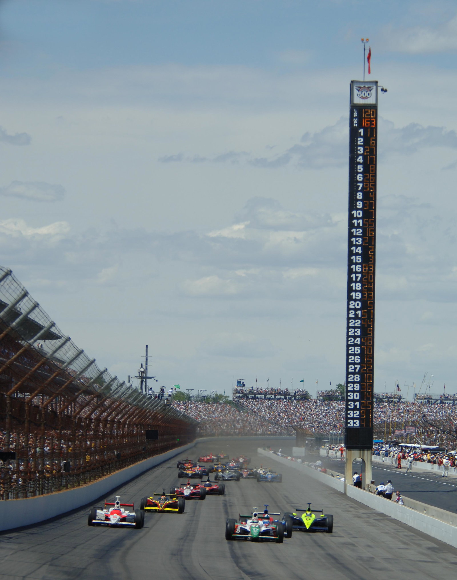 Tony Kanaan leads a restart at Indianapolis.