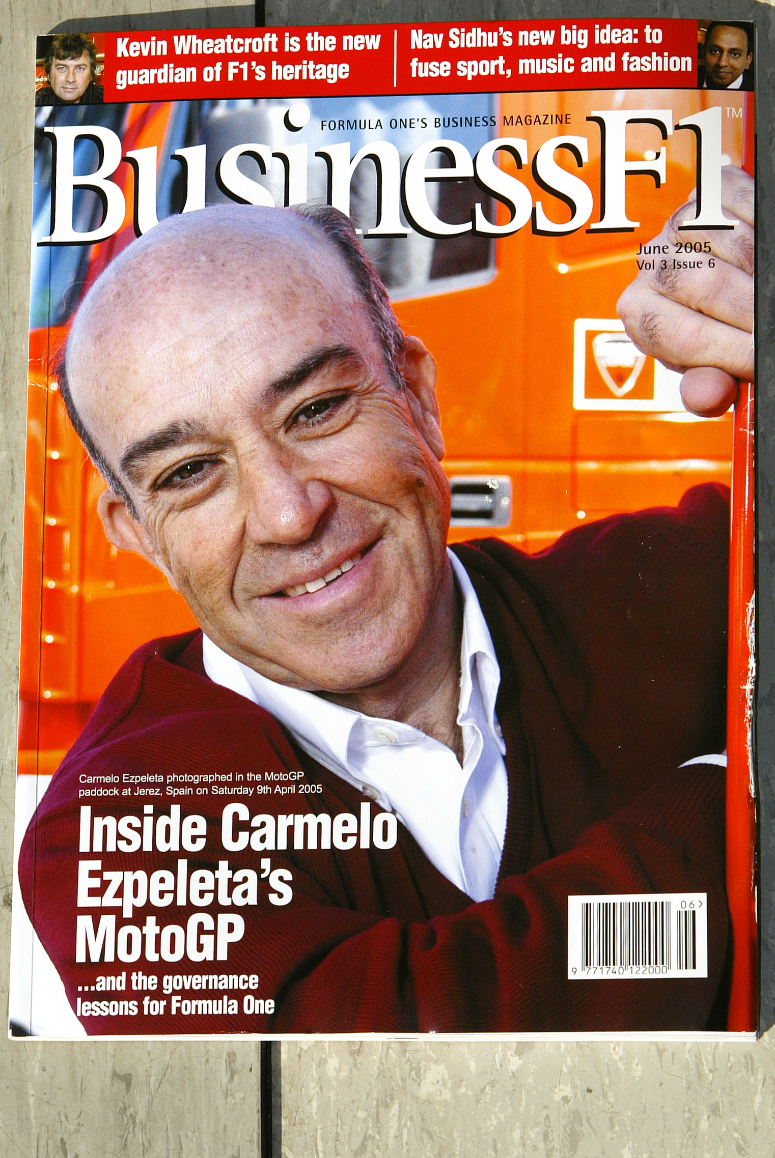 Ezpeleta on the front cover of Business F1, Catalunya MotoGP 2005