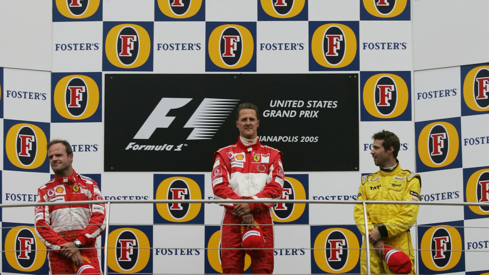 Rubens Barrichello, Michael Schumacher and Tiago Monteiro on the USGP podium