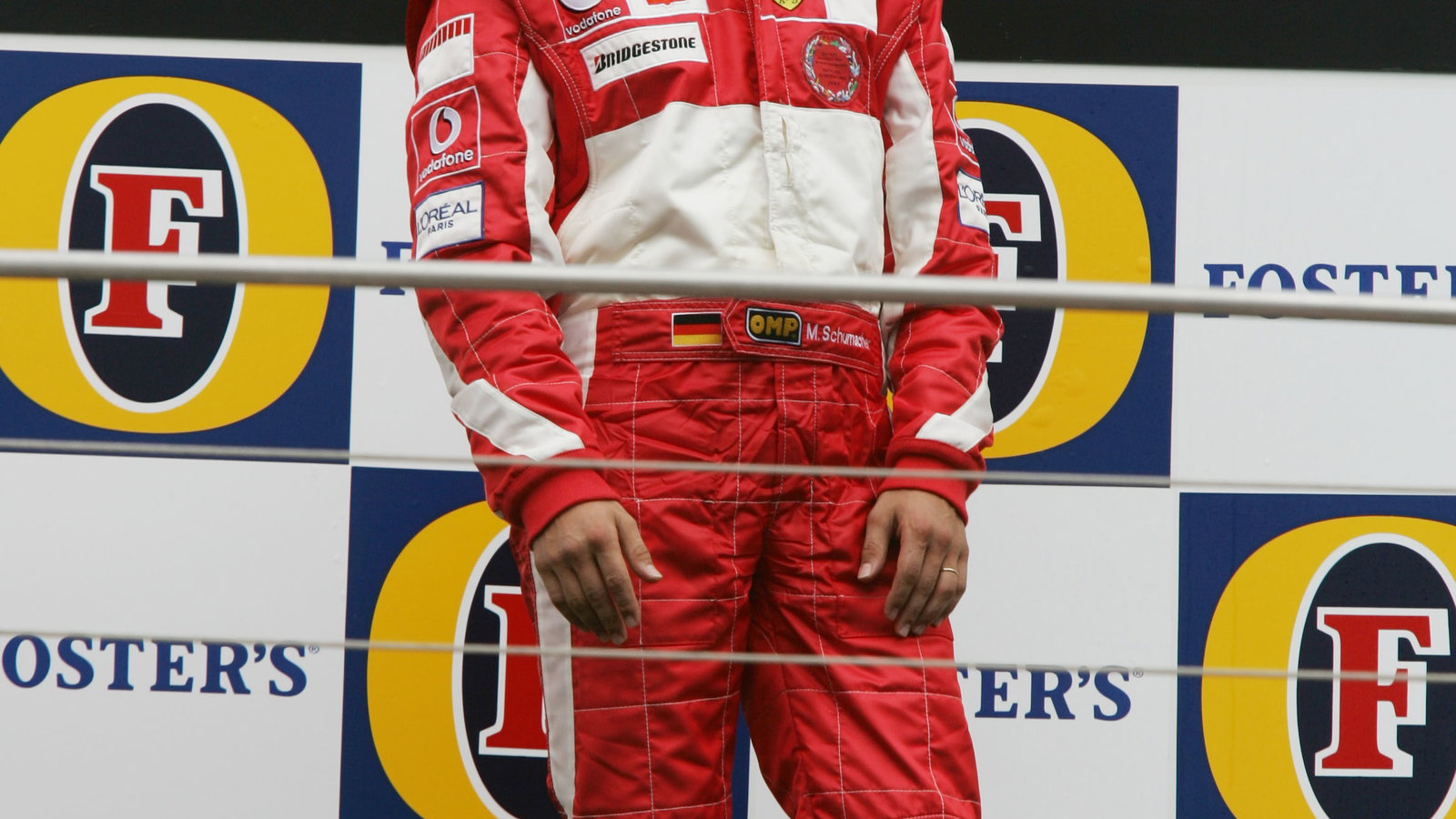 A subdued Michael Schumacher on the podium at Indianapolis