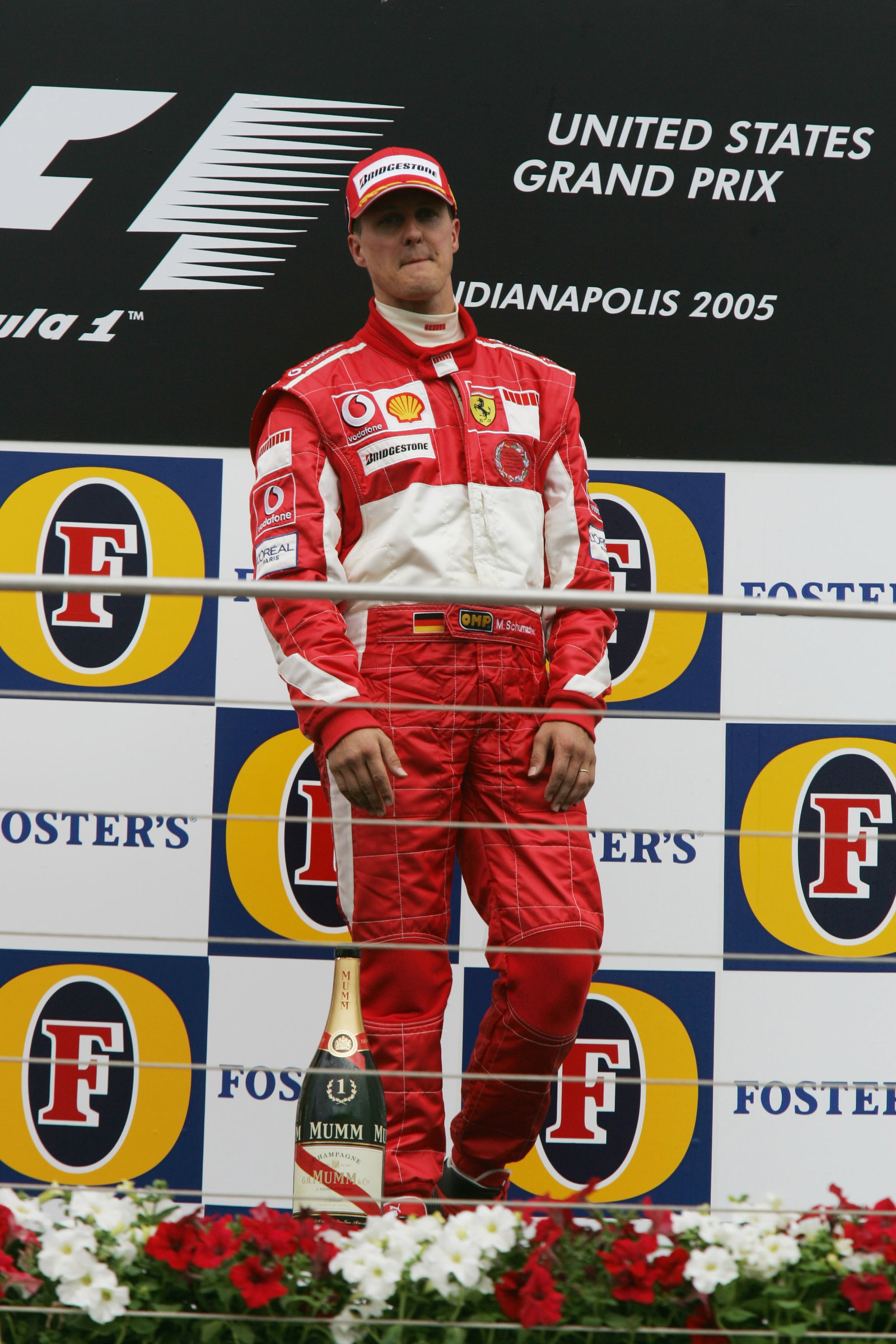 A subdued Michael Schumacher on the podium at Indianapolis
