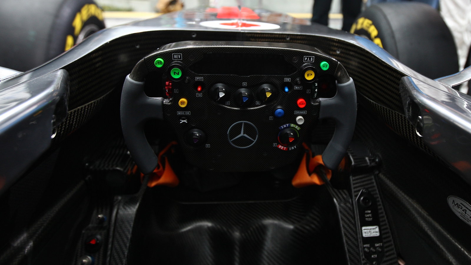 Steering wheel detail - Vodafone McLaren Mercedes MP4-26 Launch