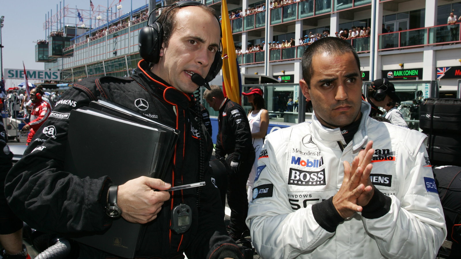 Juan Pablo Montoya prepares for the French Grand Prix