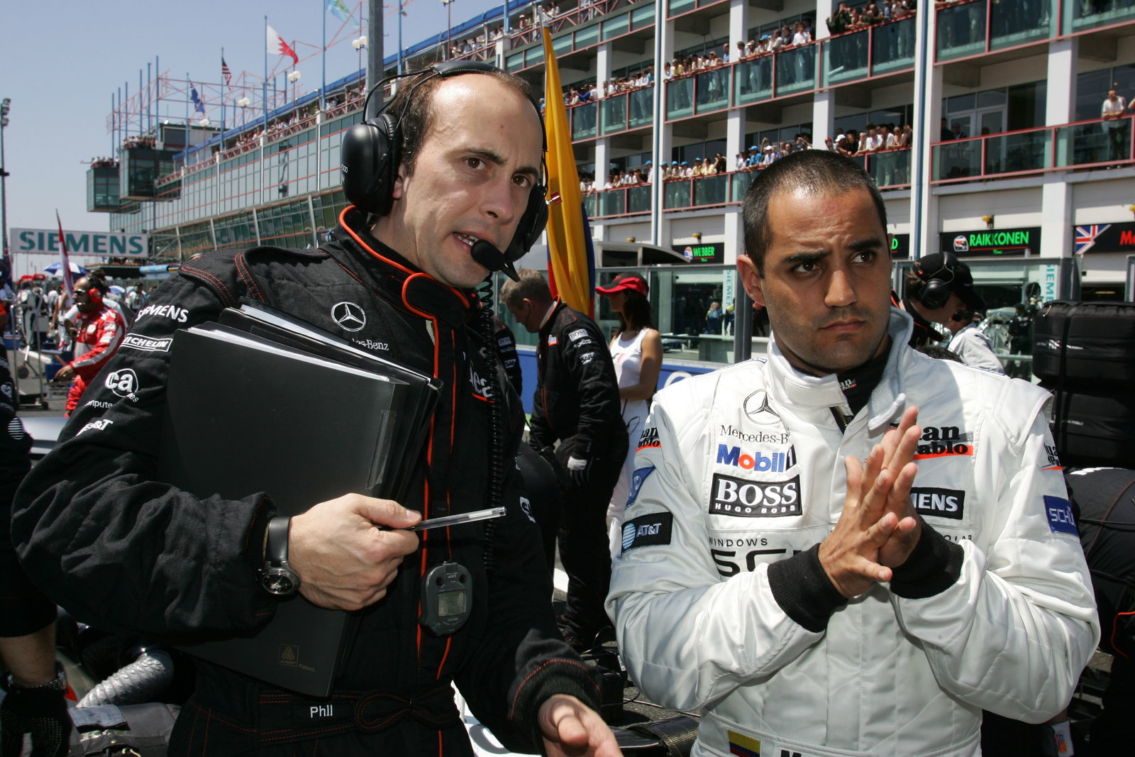Juan Pablo Montoya prepares for the French Grand Prix