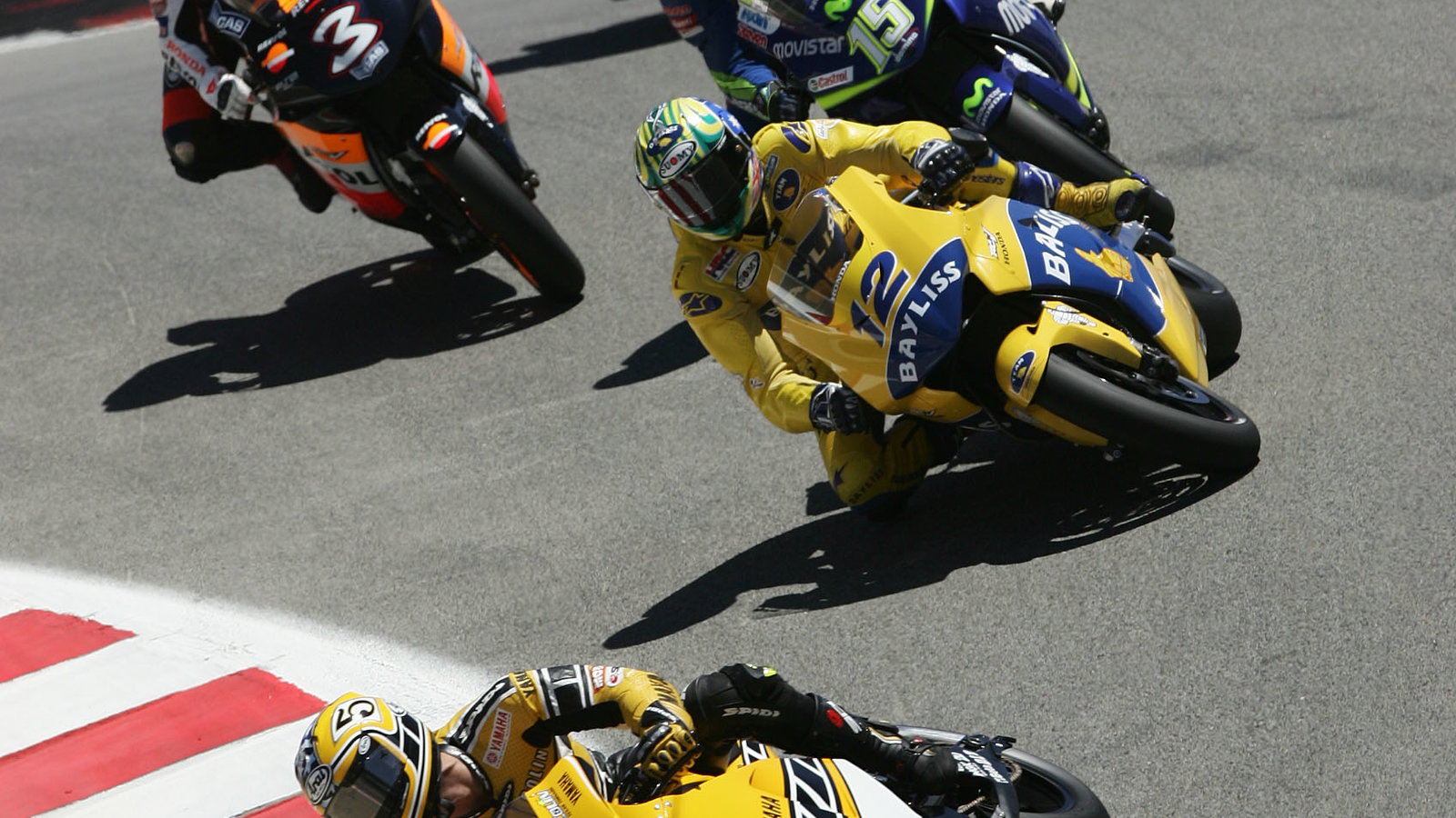 Edwards, Bayliss, Gibernau, Biaggi etc through corkscrew, U.S.MotoGP, 2005