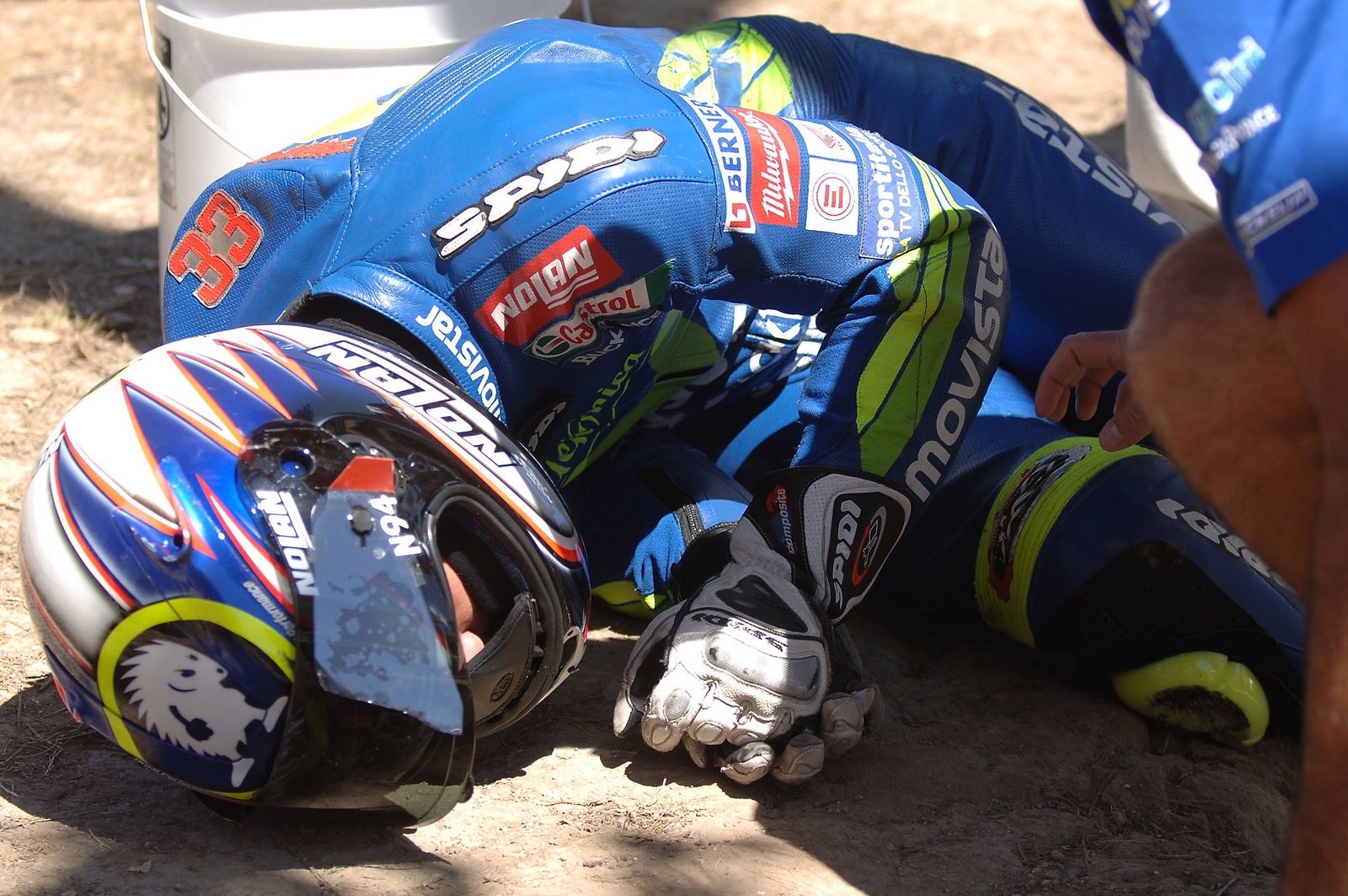 Melandri after crash, US MotoGP 2005