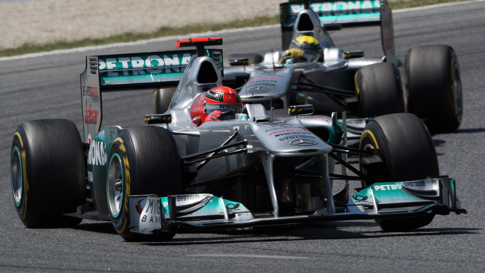 22.05.2011- Race, Michael Schumacher (GER), Mercedes GP Petronas F1 Team, MGP W02 leads Nico Rosberg