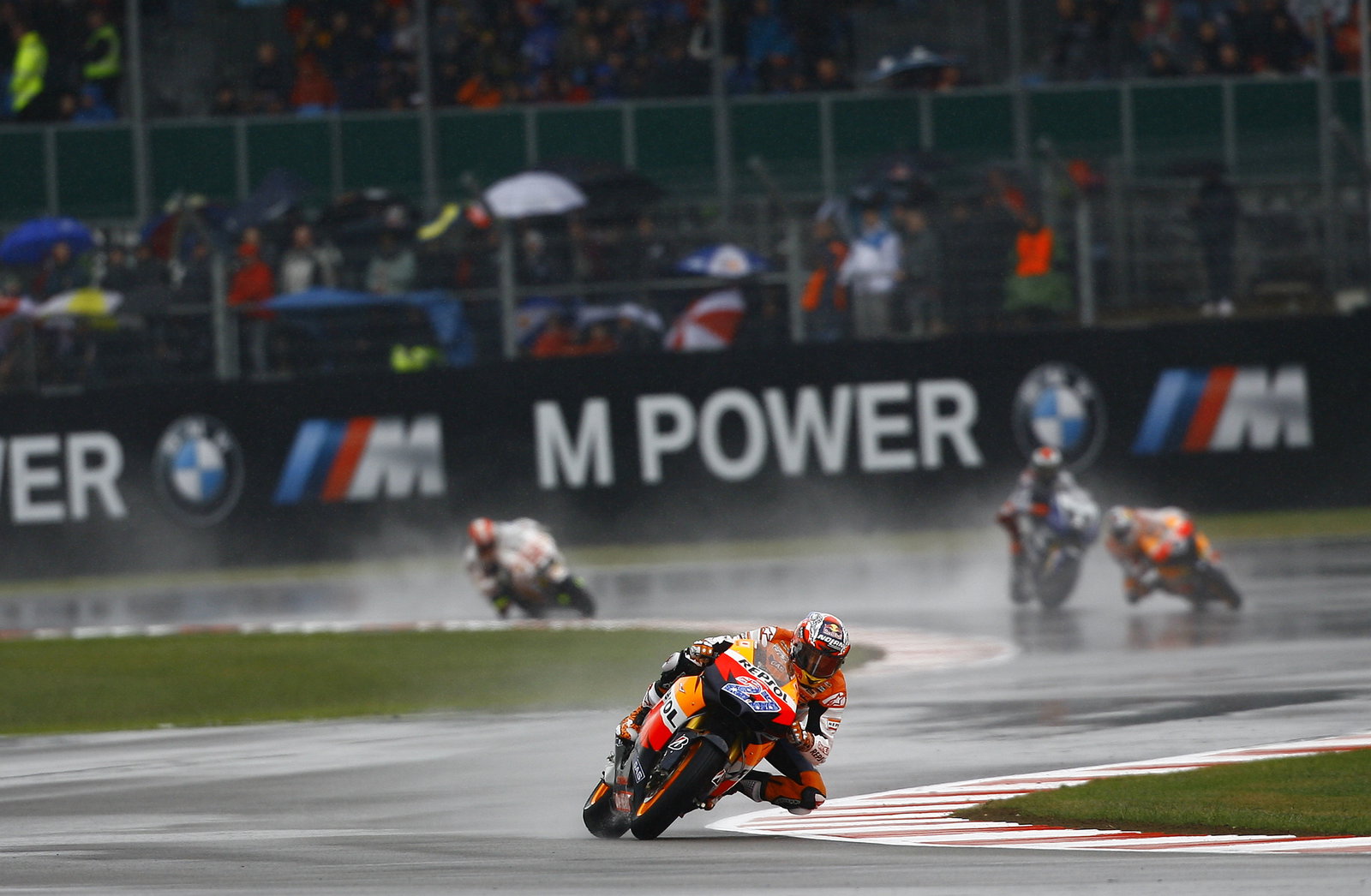 Stoner leads, Lorenzo crashes, British MotoGP 2011