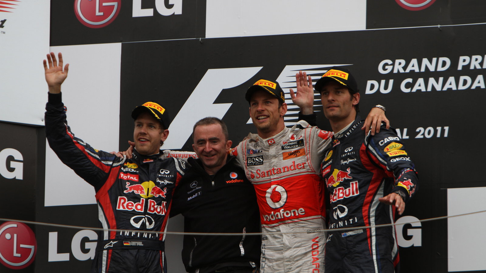 12.06.2011- Race, Jenson Button (GBR), McLaren Mercedes, MP4-26 race winner, Sebastian Vettel (GER)