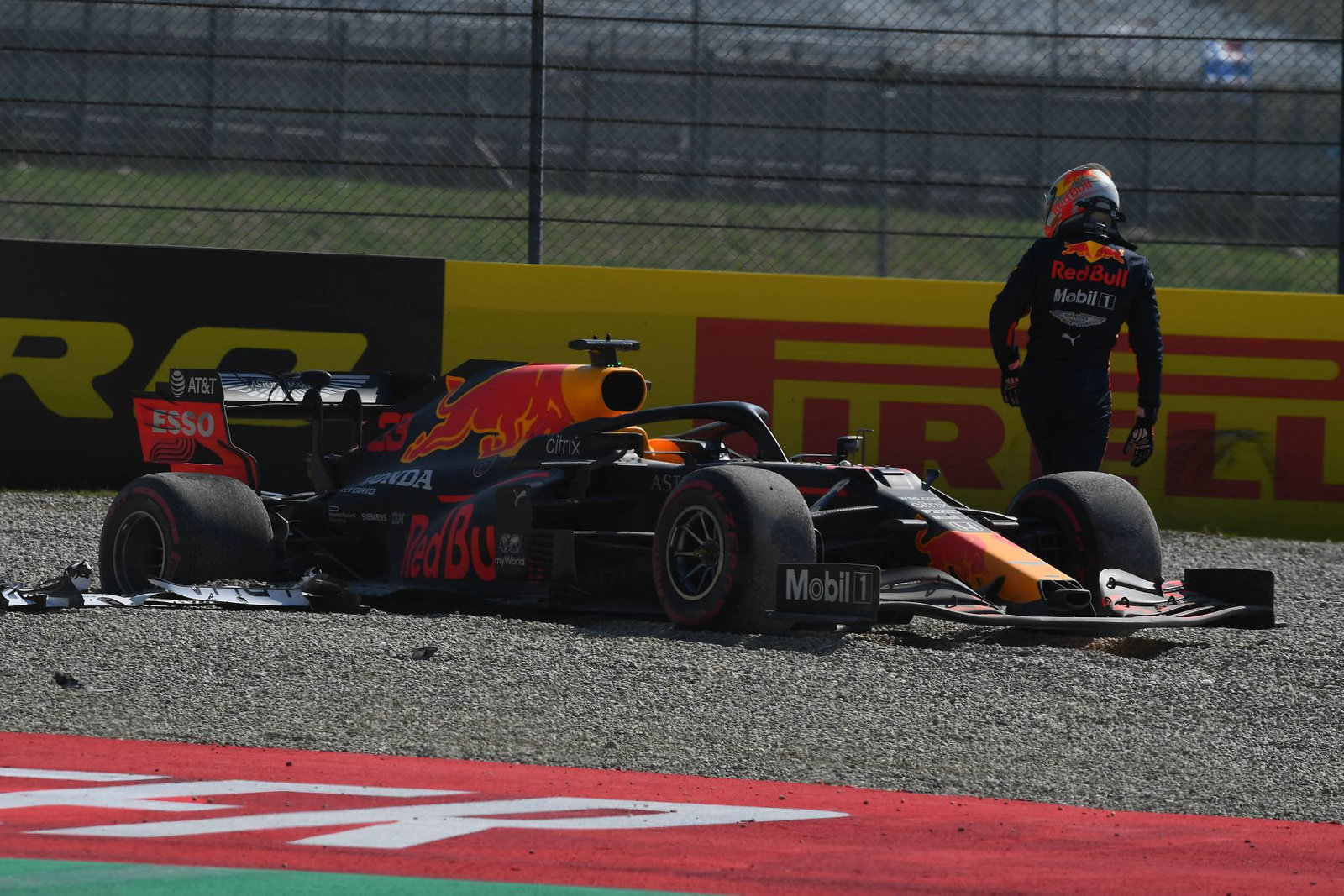 Max Verstappen (NLD) Red Bull Racing RB16 crashed out of the race.