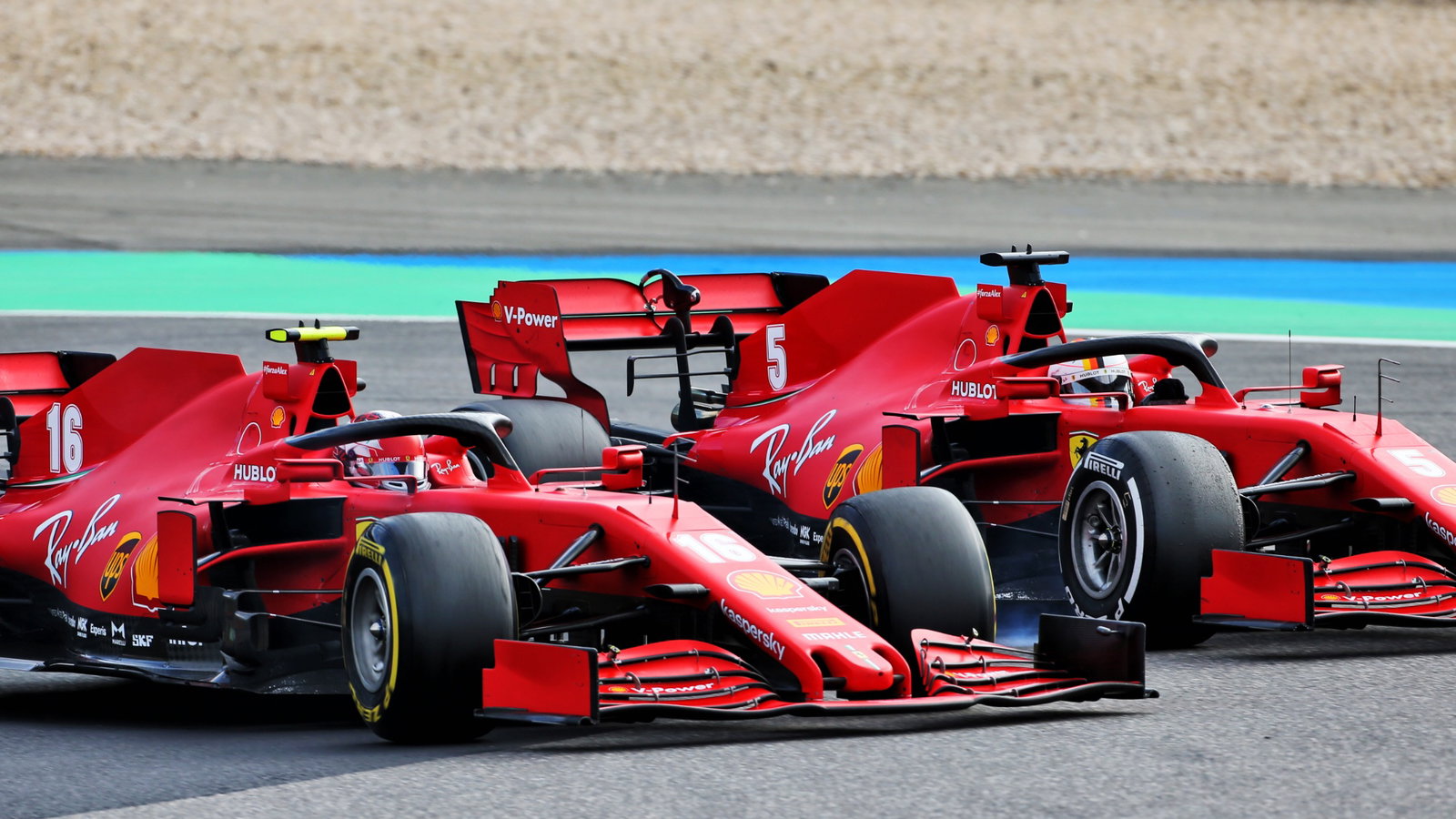 Charles Leclerc (MON) Ferrari SF1000 and team mate Sebastian Vettel (GER) Ferrari SF1000 battle for position.