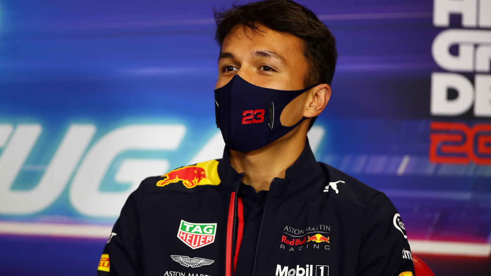 Alexander Albon (THA) Red Bull Racing in the FIA Press Conference.