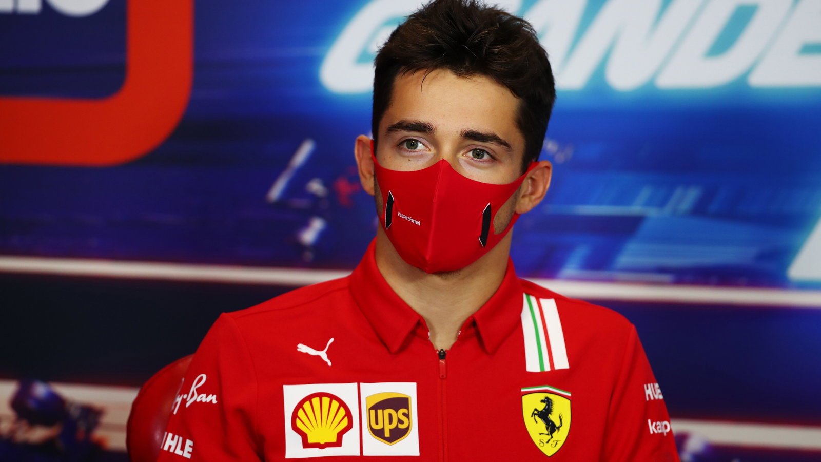 Charles Leclerc (MON) Ferrari in the FIA Press Conference.