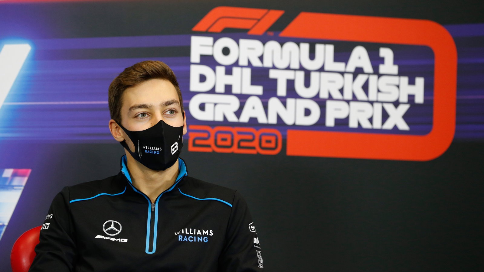 George Russell (GBR) Williams Racing in the FIA Press Conference.