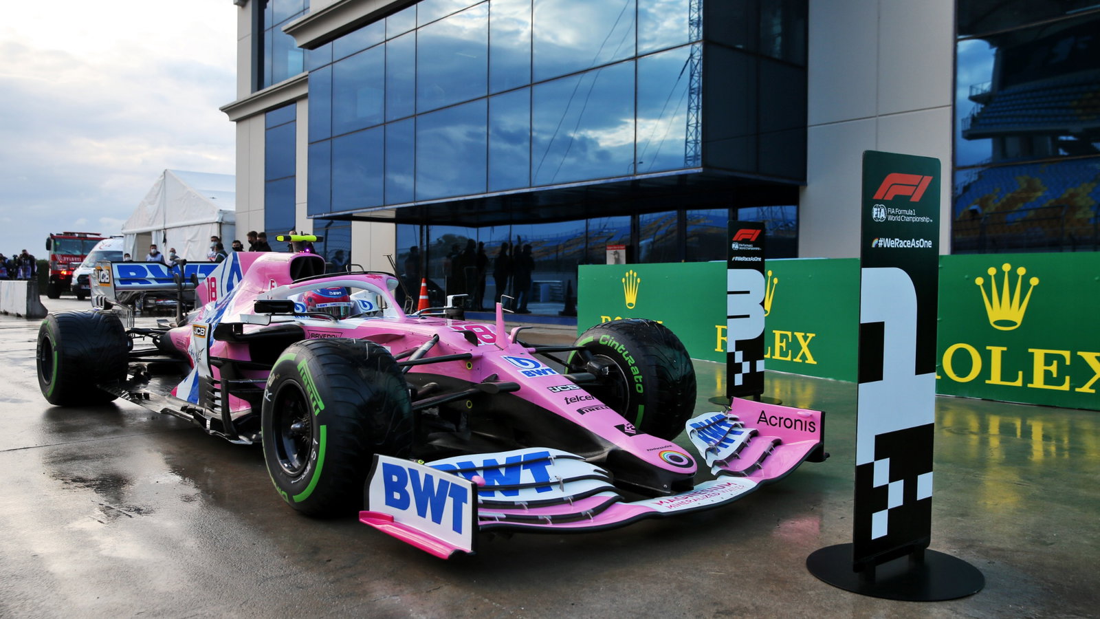 Pole sitter Lance Stroll (CDN) Racing Point F1 Team RP20 in qualifying parc ferme.